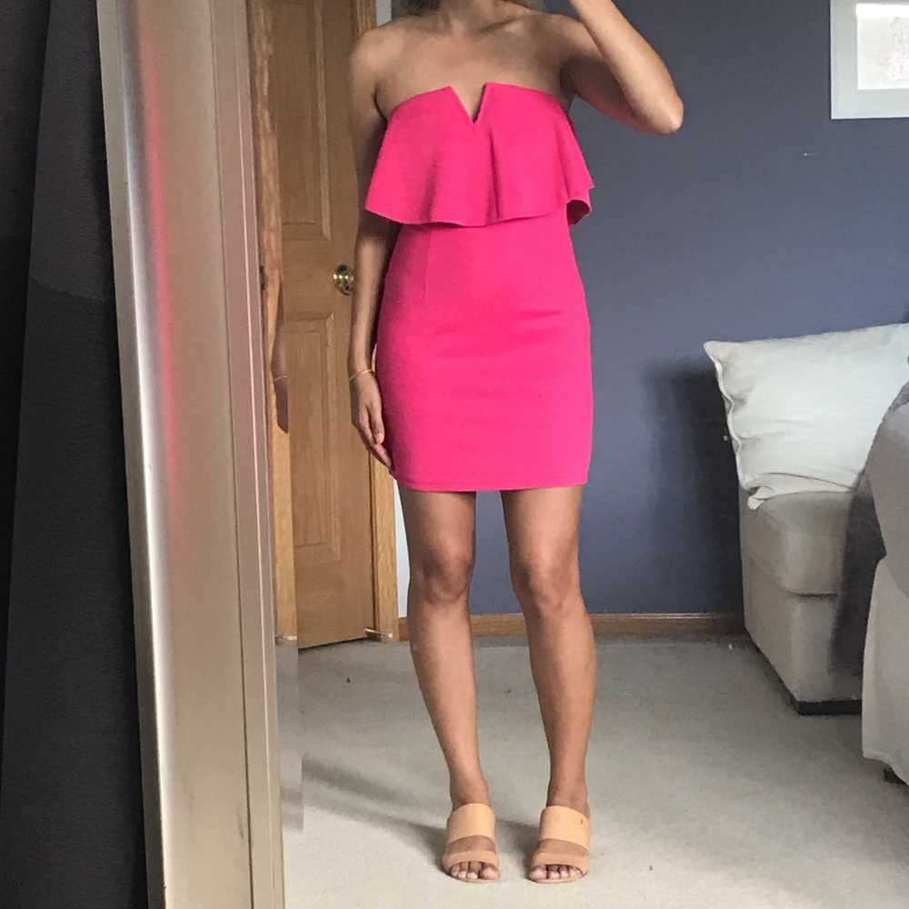 Pink strapless mini dress